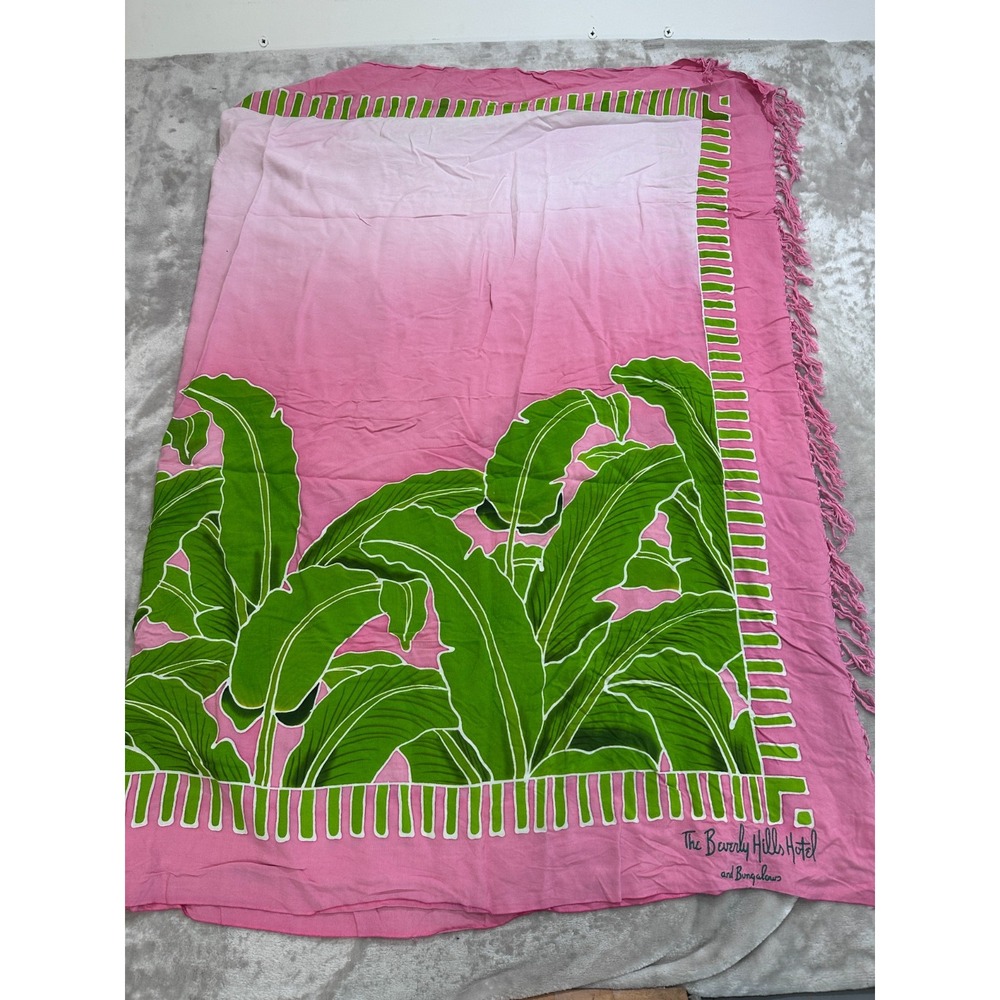 Beverly Hills Hotel Pink Banana Leaf Sarong Pareo Scarf Wrap Towel Fringe Cover
